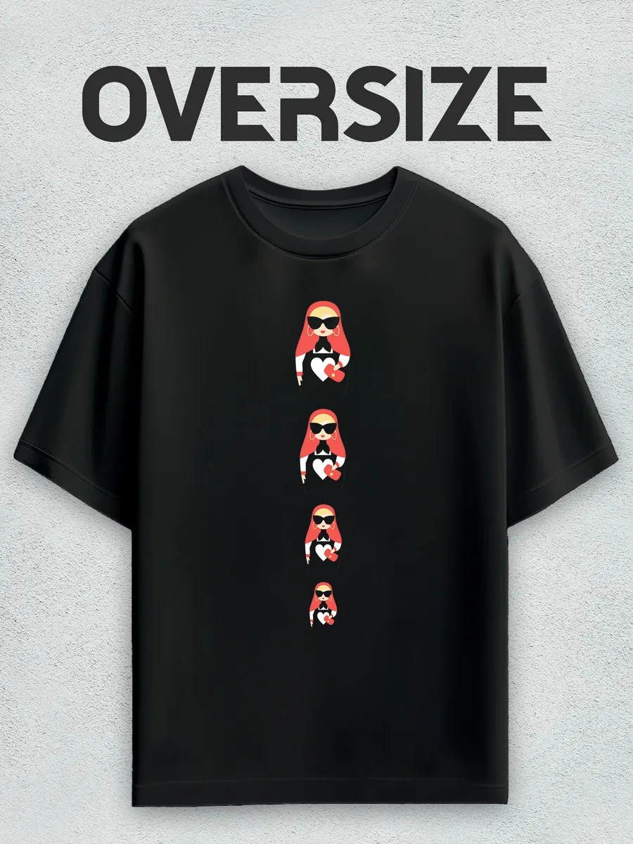 Футболка оверсайз с принтом матрешки хлопок