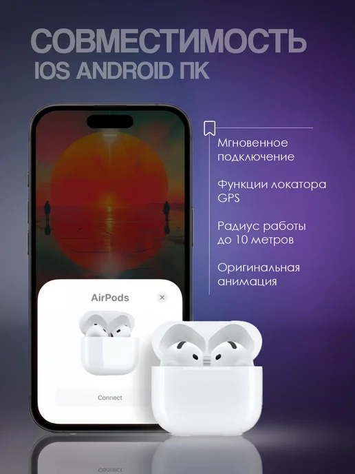 Наушники беспроводные Airpods 4 Premium c шумоподавлением, белый, фото 6