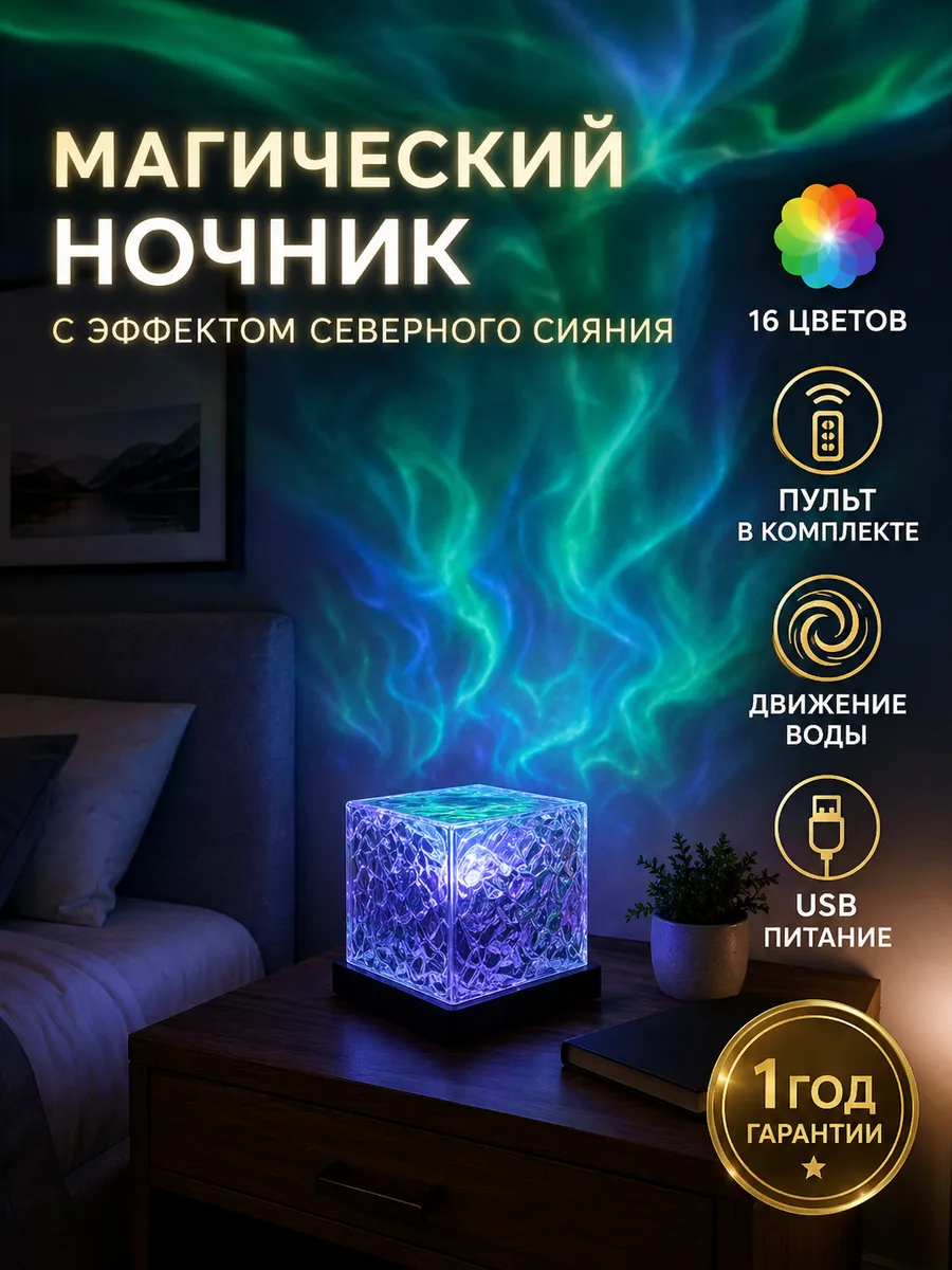 Ночник Северное сияние куб