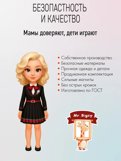 Mr. Bigzy Кукла магнитная набор одежды аксессуар одевашка, розовый, фото 2