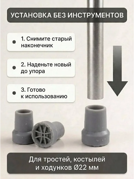 Насадка для тростей,ходунков и костылей D=18 мм Чёрный, 2 шт, фото 2
