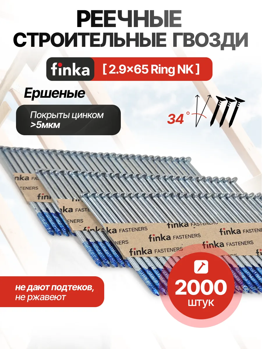 Строительные реечные гвозди D34 2.9x65 Ring NK
