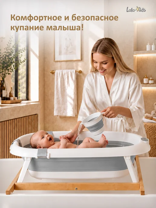 LaLa-Kids Ванночка для купания новорожденных складная "Премиум" 60 л, 60 л, фото 2