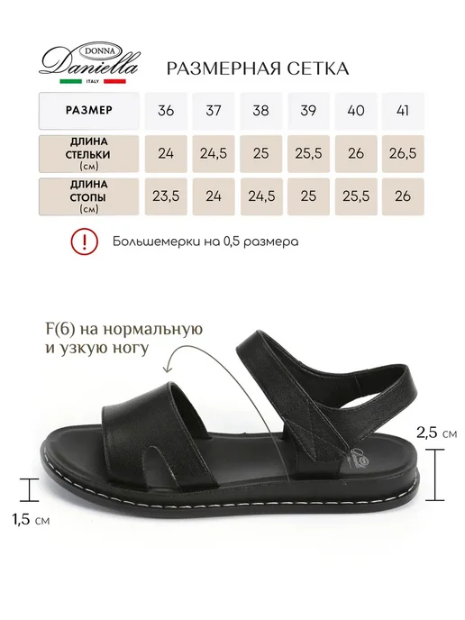 Donna Daniella Сандалии босоножки женские летние натуральная кожа липучка, черный, фото 3
