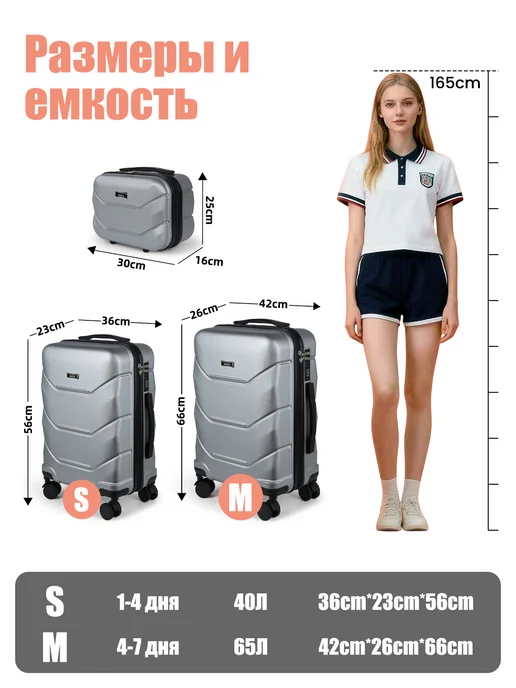 Hakimi Чемодан на колесах M 65л, Комплект cредний и маленький кейс, 65 л, фото 3