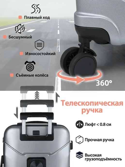 Hakimi Чемодан ручная кладь S и косметичка набор c съёмные колёса, серый, фото 4