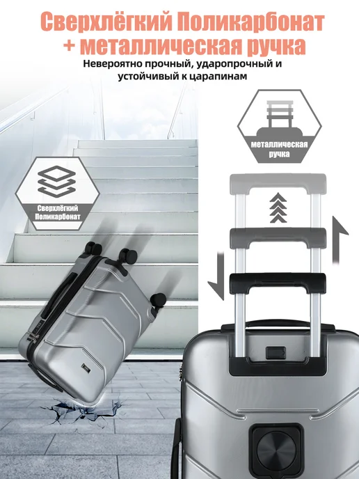 Hakimi Чемодан ручная кладь S и косметичка набор c съёмные колёса, серый, фото 6