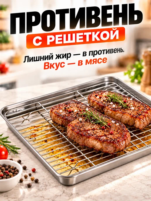 Противень плоский для духовки с решеткой для запекания, вариант, фото 2
