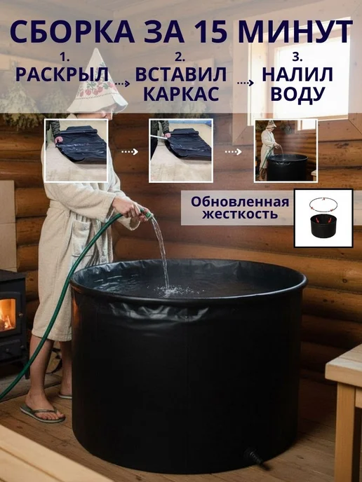 Чудо-бочка Купель складная для бани 1000 л высота 70 см, 500 л, фото 5