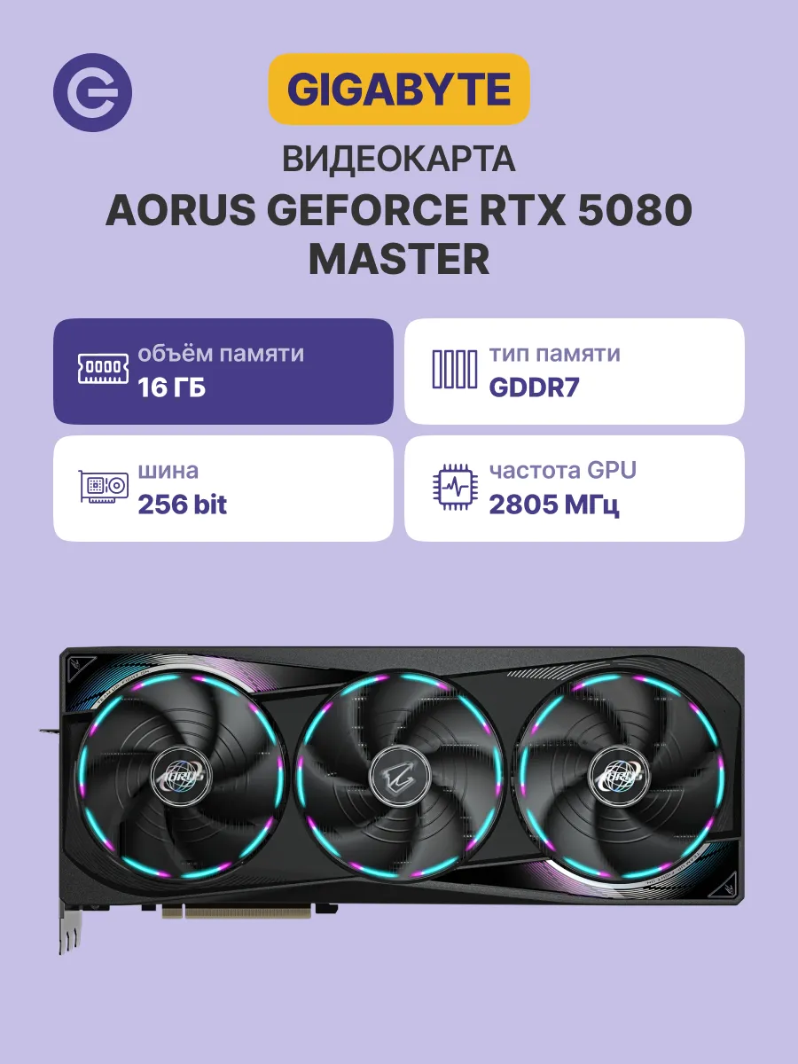 Видеокарта GeForce RTX 5080 16G AORUS MASTER, 16 ГБ