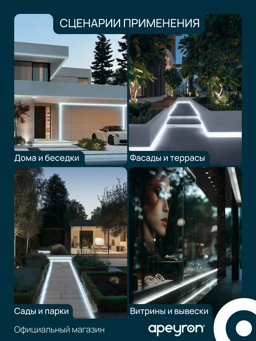 Apeyron Светодиодная лента подсветка на улицу холодный белый 5 м, 5 м, фото 2