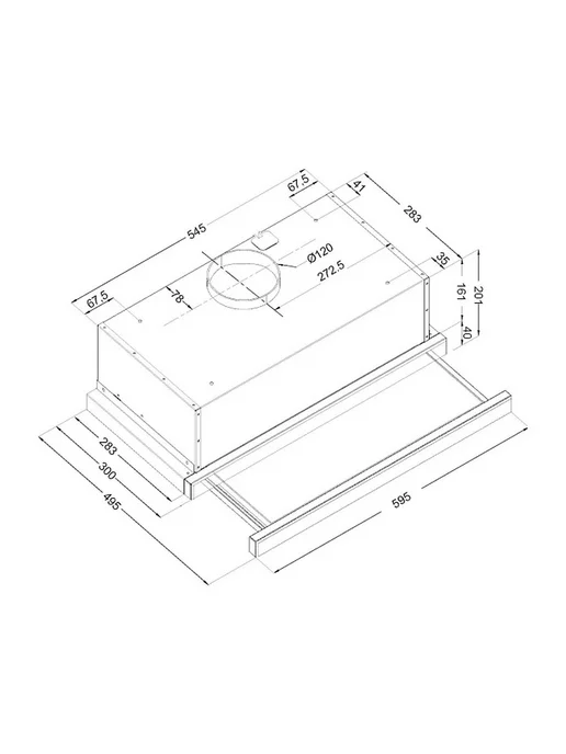 EVELUX Вытяжка кухонная телескопическая встраиваемая TEL 60 X 60 см, 60x60 см, фото 2