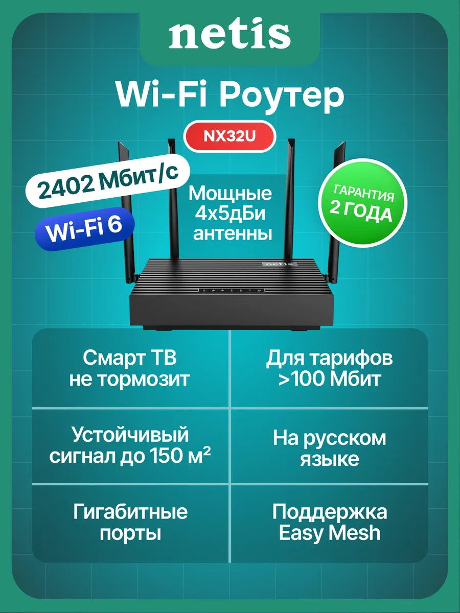 Роутер Wi-Fi NX32U 2976 Мбит/с, 2.4/5 ГГц Wi-Fi 6