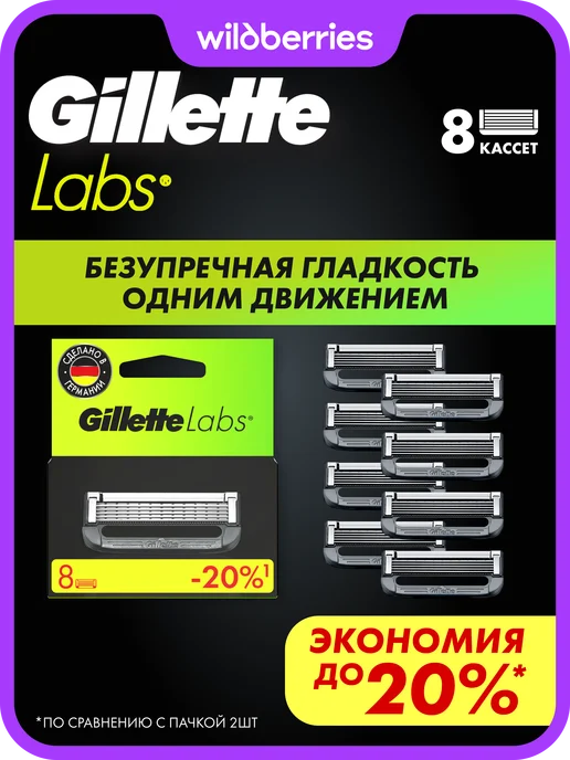 GILLETTE Кассеты для бритья мужские сменные 5 лезвий Labs, 8 шт, 8 шт