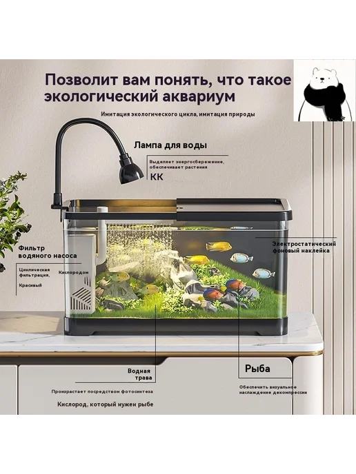 Аквариум с подсветкой и фильтром 30.6*19.6*18.4, 30.6x19.6x18.4, фото 2