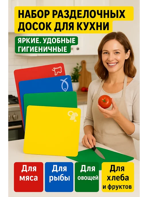 геша Разделочные доски для мяса и овощей 4 шт, 4 шт