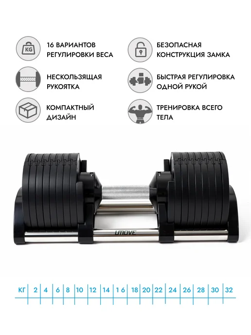 UMOVE Гантель 32 кг разборная, 32 кг, фото 2