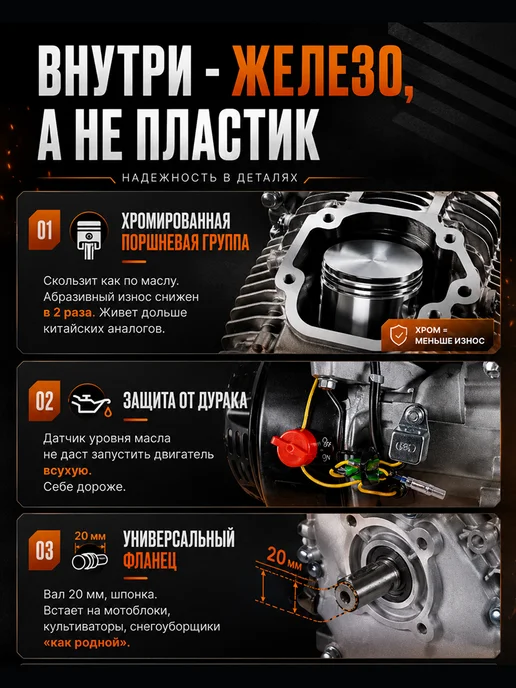 Двигатель бензиновый для мотоблока 4-х тактный GE-21220FА — фото 2