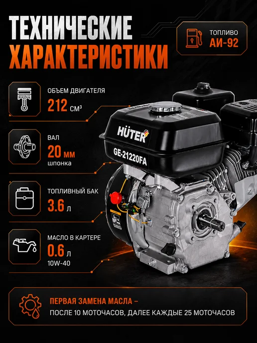 Двигатель бензиновый для мотоблока 4-х тактный GE-21220FА — фото 3