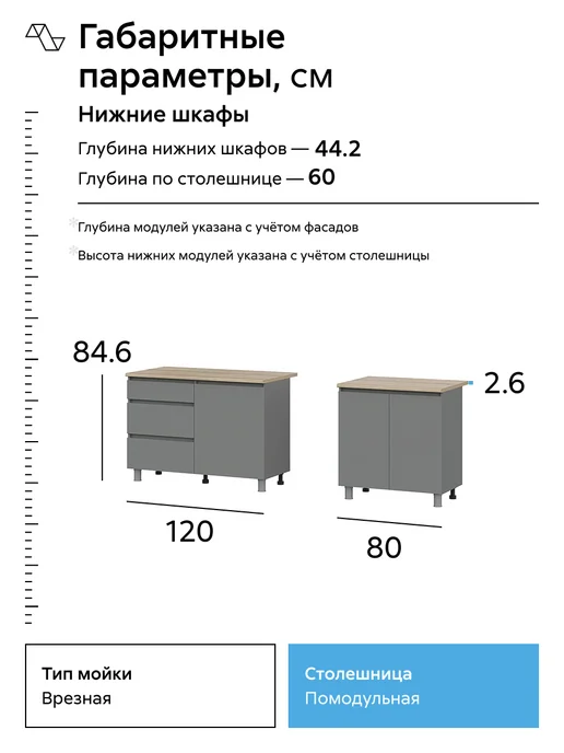 НОНТОН Кухонный гарнитур Веларис 2,0 м (Графит серый, Дуб Сонома), вариант, фото 4