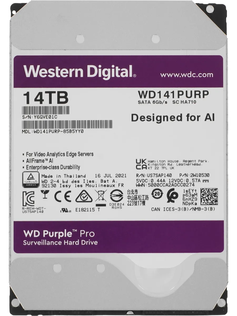 Внутренний HDD диск Purple Pro, 14 ТБ 3.5" SATA III