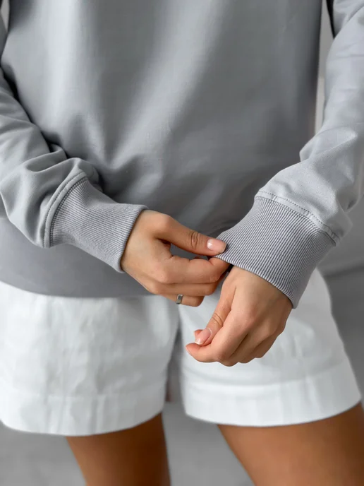 Basic look Свитшот однотонный без начеса серый, серый, фото 4