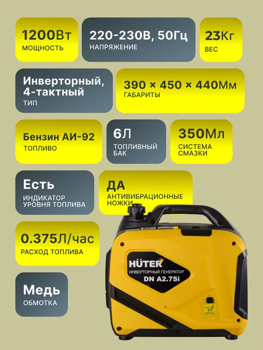 Генератор бензиновый инверторный 2.5 кВт DN А2,7Si — фото 2