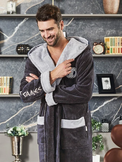 POLENS HOME COLLECTION Халат мужской махровый большой размер, черный, фото 3