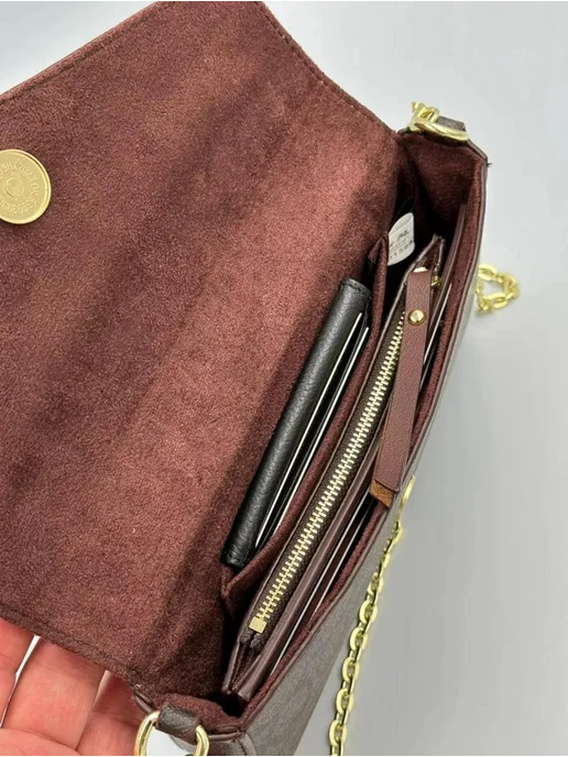 Модная клатч coach 3в1 ремень цепочка, коричневый, фото 7