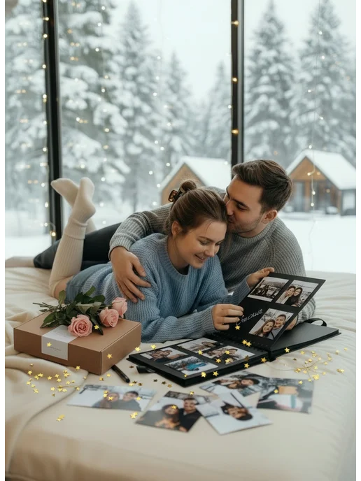 EFFECT WOW Подарочный фотоальбом с черными листами и набором украшений, черный, фото 5