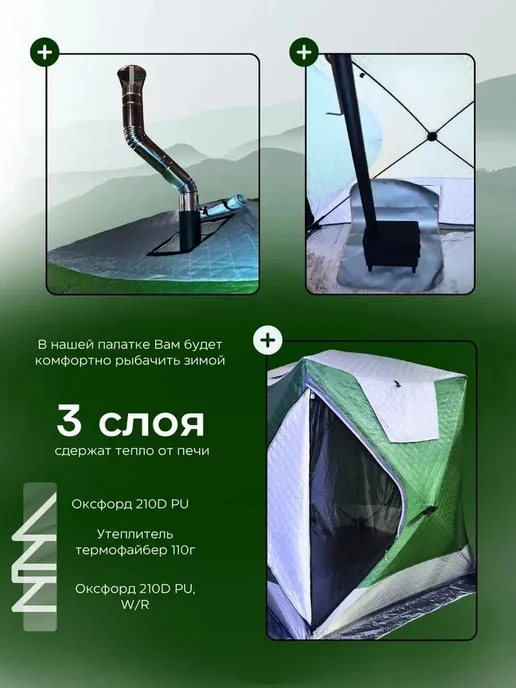mircamping палатка для зимней рыбалки куб утепленная 240×240, 180x180, фото 3