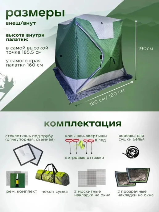 mircamping палатка для зимней рыбалки куб утепленная 240×240, 180x180, фото 5