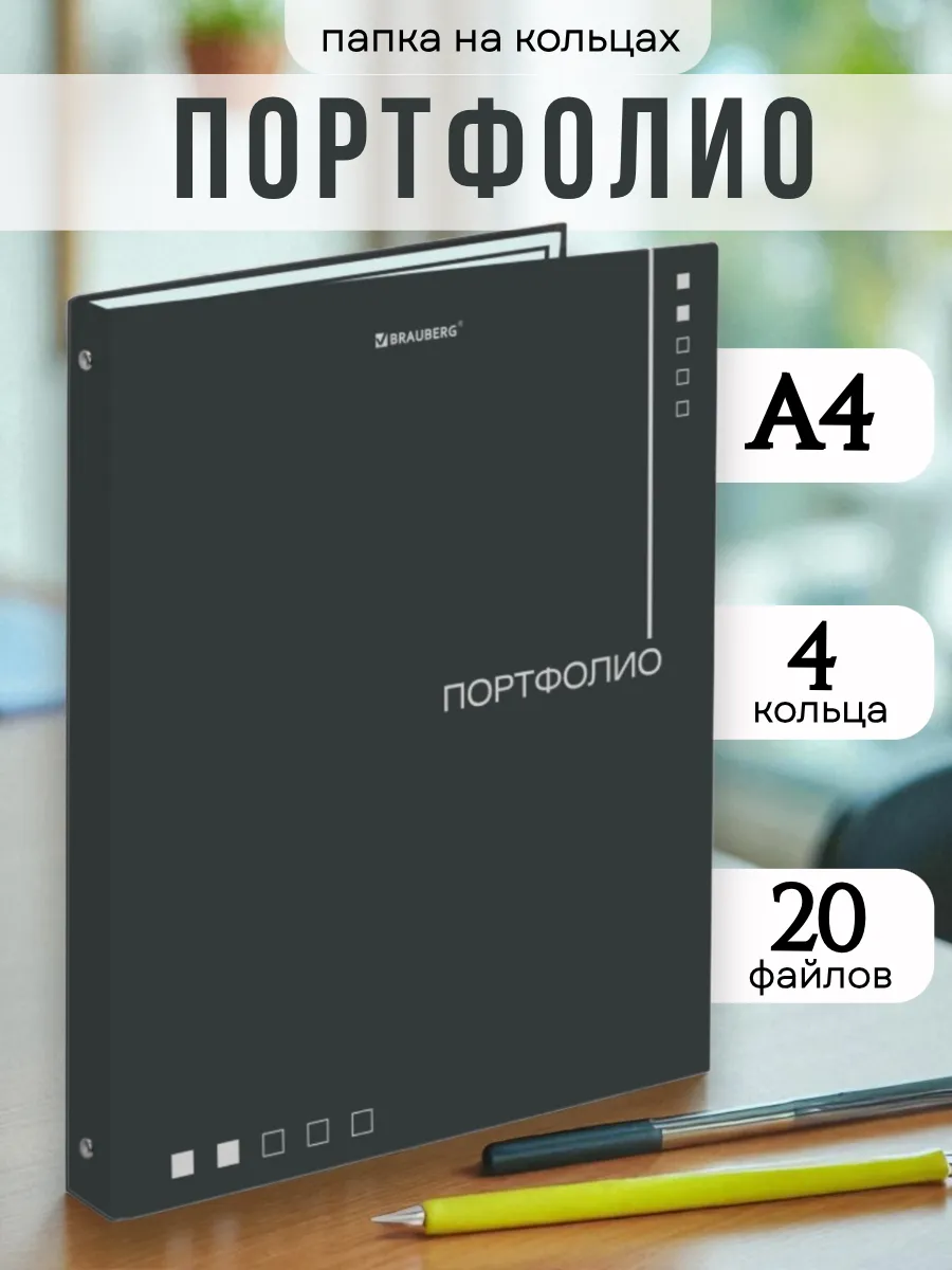 Папка-портфолио А4 на 4 кольцах 20 файлов