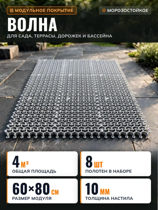 КовроПласт Покрытие модульное Волна 0,6х0,8х0,01 м 8 шт (4 кв. м), 0.6x0.8x0.01 м, 8 шт