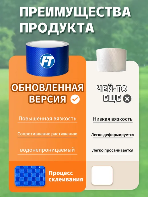 Скотч для ремонта тентов синий 6 см х 12 м FEITE TAPE, 12 м, фото 2