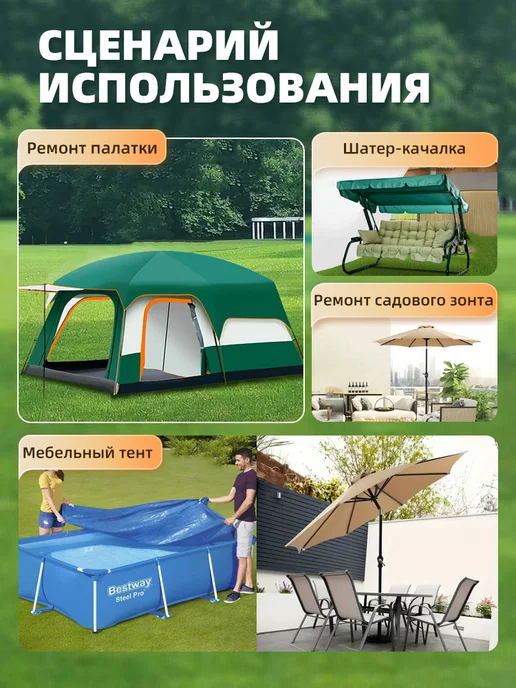Скотч для ремонта тентов синий 6 см х 12 м FEITE TAPE, 12 м, фото 5