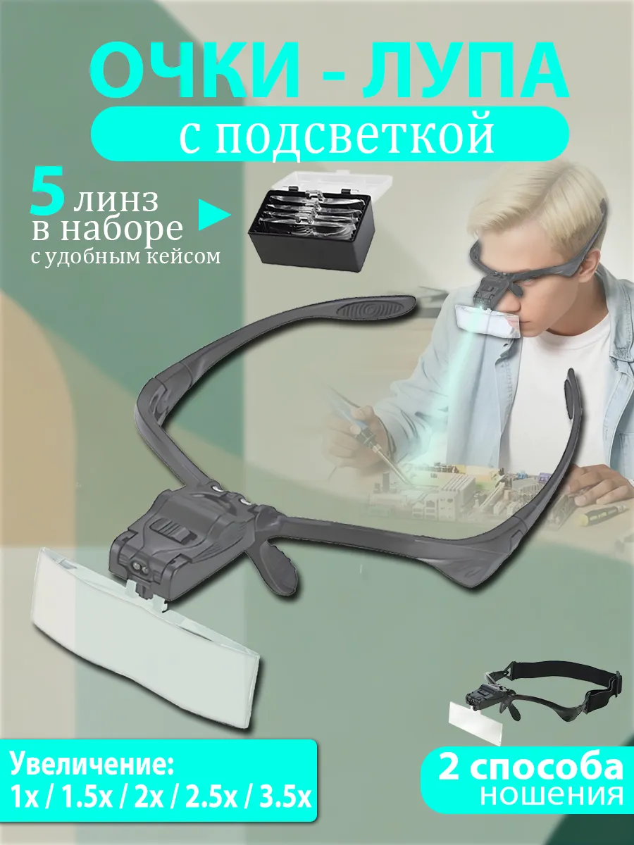 Очки лупа налобная с подсветкой в чехле 3,5X