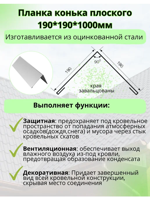 Планка торцевая ветровая кровельная 90*120 1м RAL7024, 190x190, 1 м, фото 2
