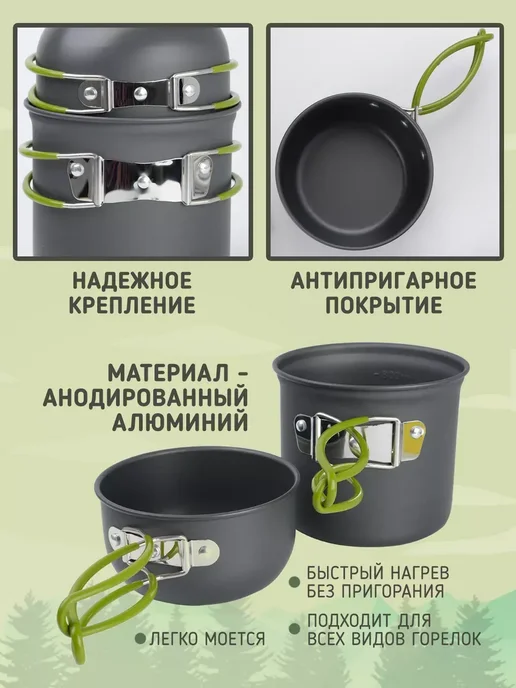 Котелок походный туристический с приборами, серый, фото 4
