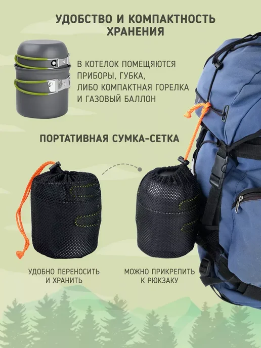 Котелок походный туристический с приборами, серый, фото 5