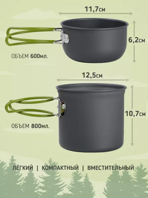Котелок походный туристический с приборами, серый, фото 6