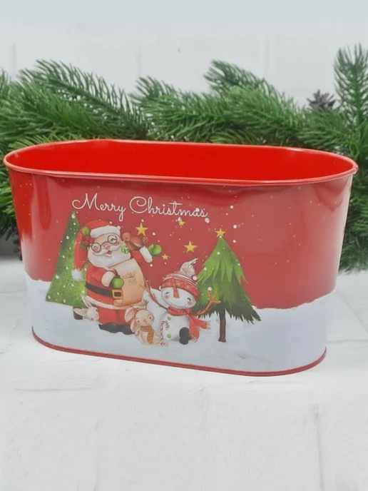 Decormarket Ведерко кашпо новогоднее большое овальное 23х12х9 см, 12x9 см, фото 2