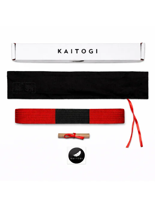 KAITOGI Пояс для единоборств серия "Массив" красно-белая шахматка, черный, фото 4