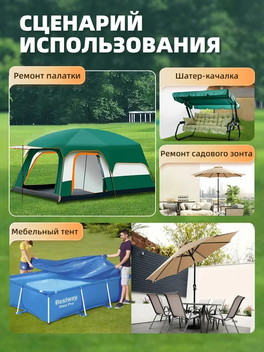Скотч для ремонта тентов черное 6см х 6м FEITE TAPE, 6 м, фото 5