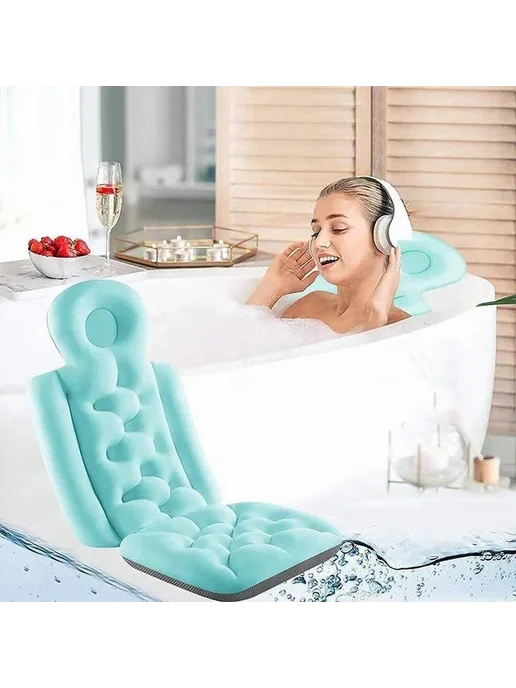 Подушка для ванны всего тела нескользящая синяя Blue, синий, фото 8
