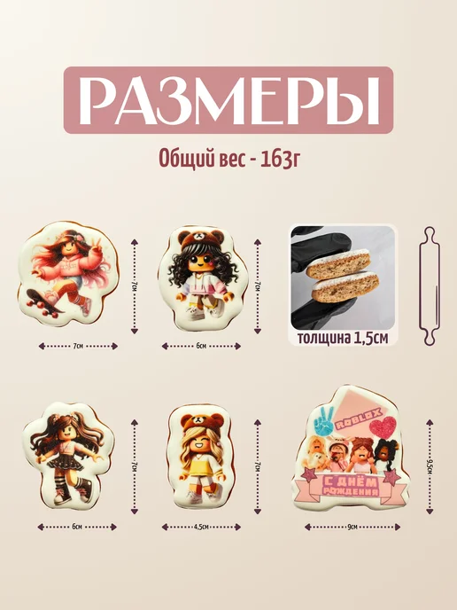 Сладкий Мир 59 Пряники на торт медово-имбирные Роблокс 5 штук, вариант, фото 2