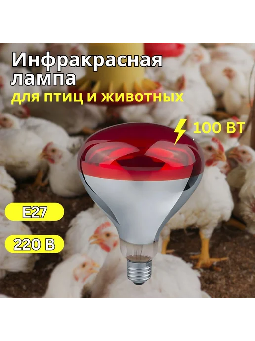 Лампа инфракрасная 100Вт Е27 для животных и птиц, 100 Вт, фото 3