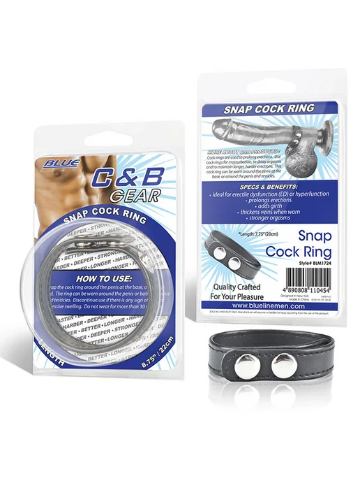 BlueLine Snap Cock Ring — кольцо на пенис из искусственной кожи 6 см, черный