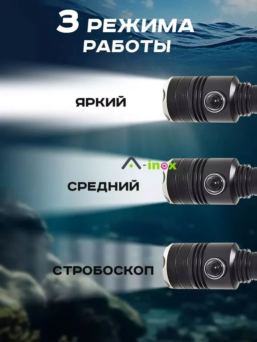 Подводный фонарь P70 7000 Лм IPX8 Черный 18650, черный, фото 3