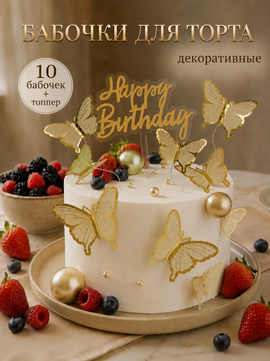 Украшение для торта бабочки и топпер